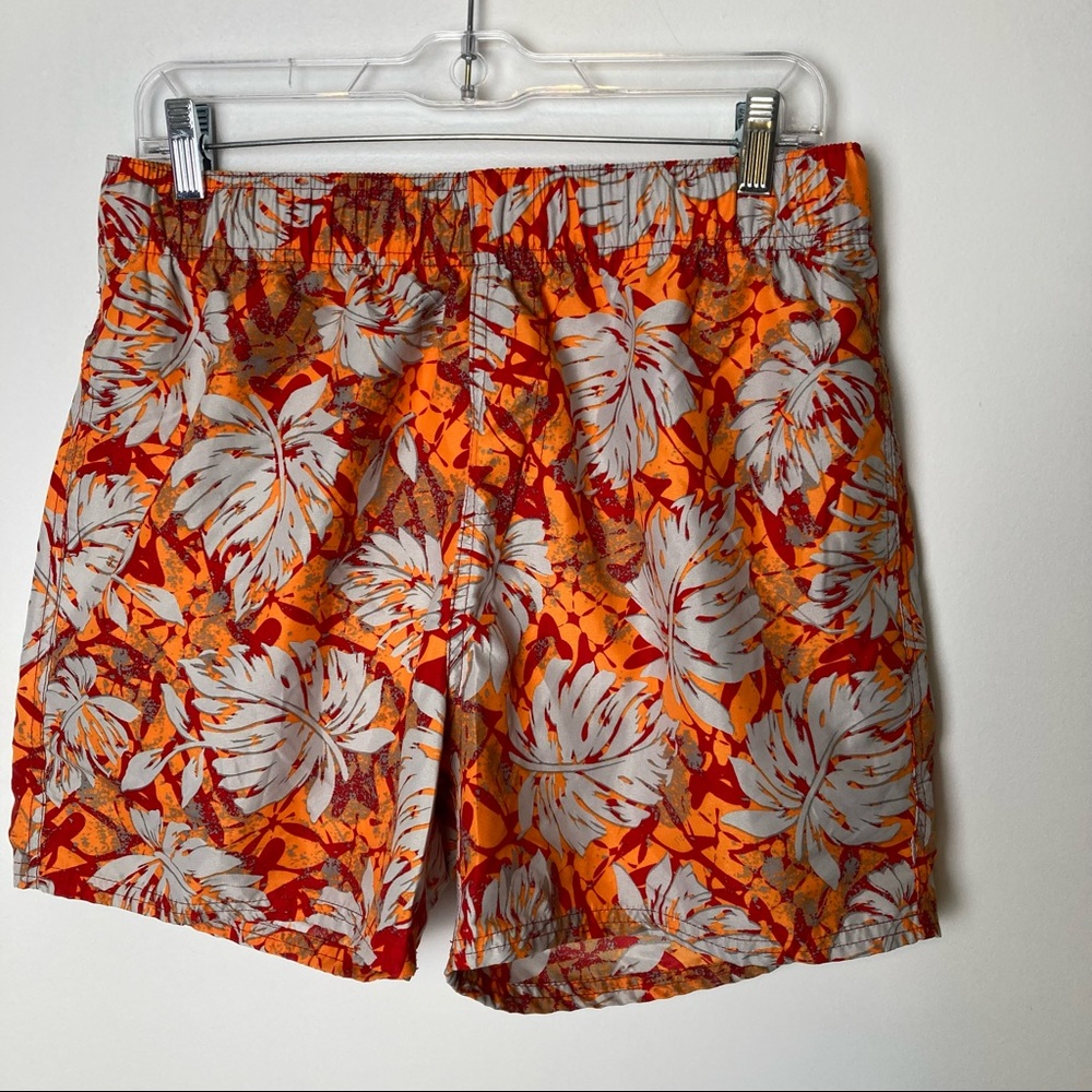 Talos Lined Swim Suit, Polyester, Red Orange Leaves Design, Men’s, Large